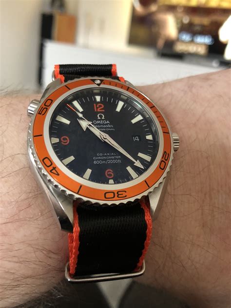 omega planet ocean deployment rubber watch strap in black orange|omega seamaster replacement strap.